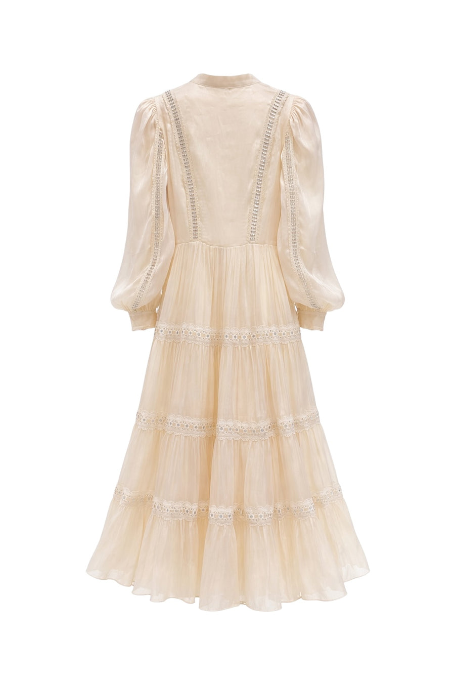 İnci Şeritli Maxi Elbise-Krem