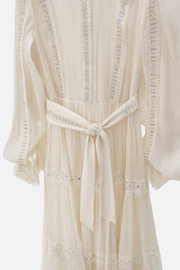 İnci Şeritli Maxi Elbise-Krem