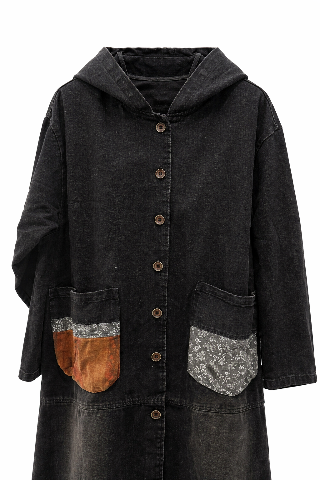 Bohem Patch Kapüşonlu Kot Kap