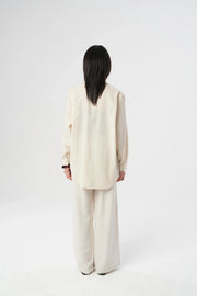 Oversize Nakışlı Keten Gömlek-RS34196