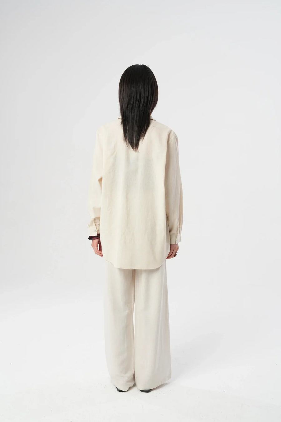 Oversize Nakışlı Keten Gömlek-RS34196