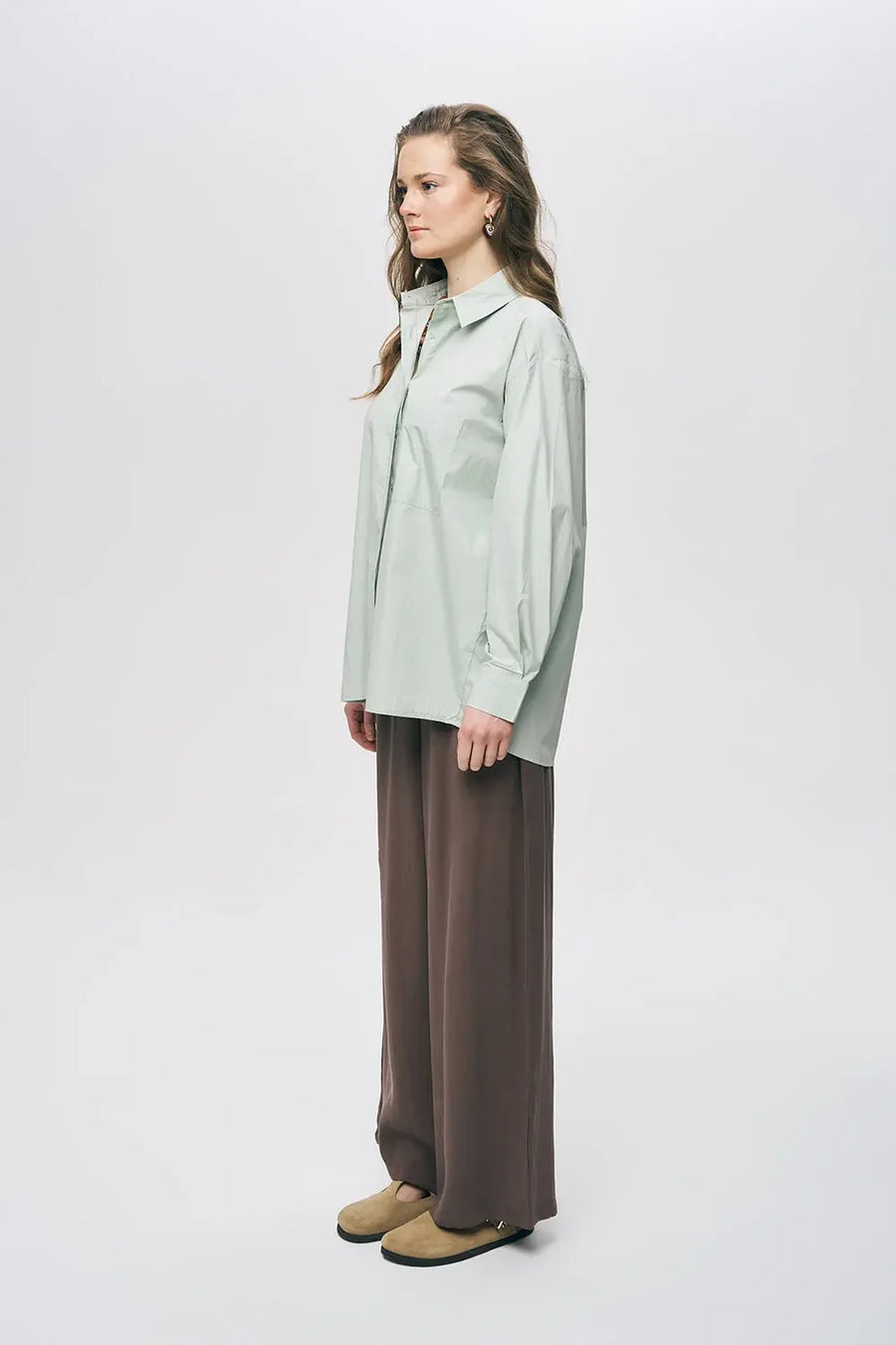 Tek Cepli Minimalist Düz Renk Gömlek Mint-RS34794