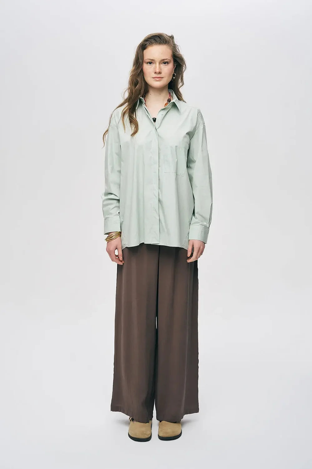 Tek Cepli Minimalist Düz Renk Gömlek Mint-RS34794