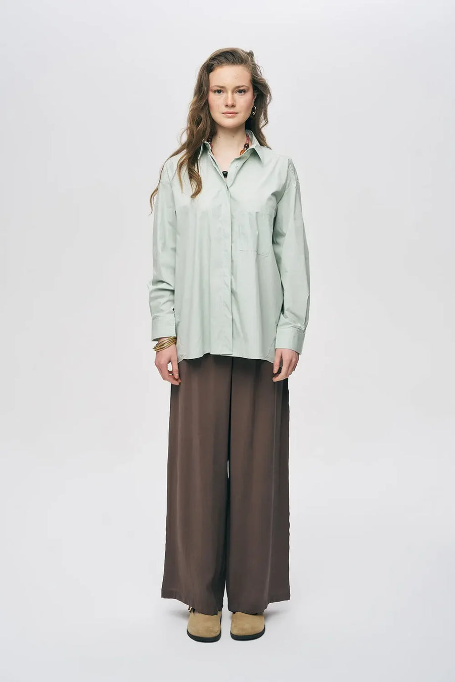 Tek Cepli Minimalist Düz Renk Gömlek Mint-RS34794