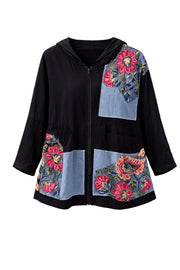 Floral Art Kapüşonlu Oversize Ceket