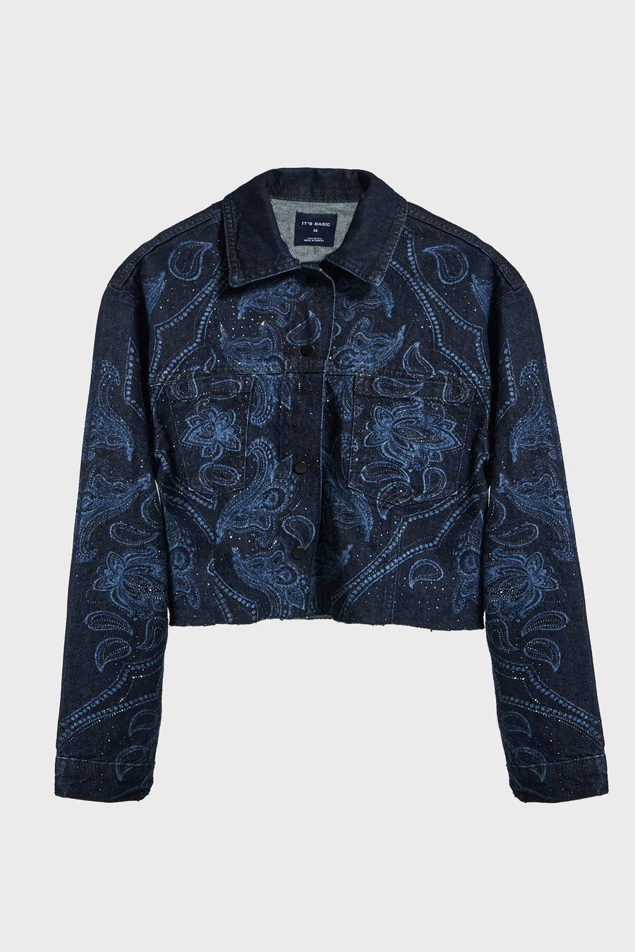 Düğmeli Parlak Taş Desenli Özel Tasarım Denim Ceket