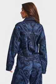 Düğmeli Parlak Taş Desenli Özel Tasarım Denim Ceket