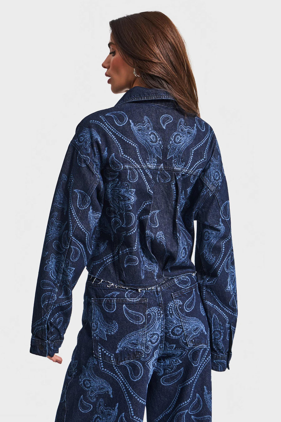 Düğmeli Parlak Taş Desenli Özel Tasarım Denim Ceket