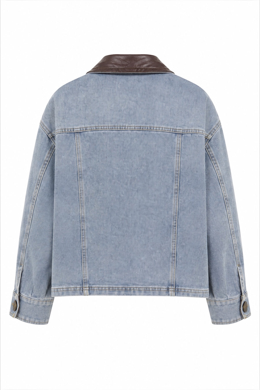 Çiçek İşleme Deri Detaylı Denim Ceket