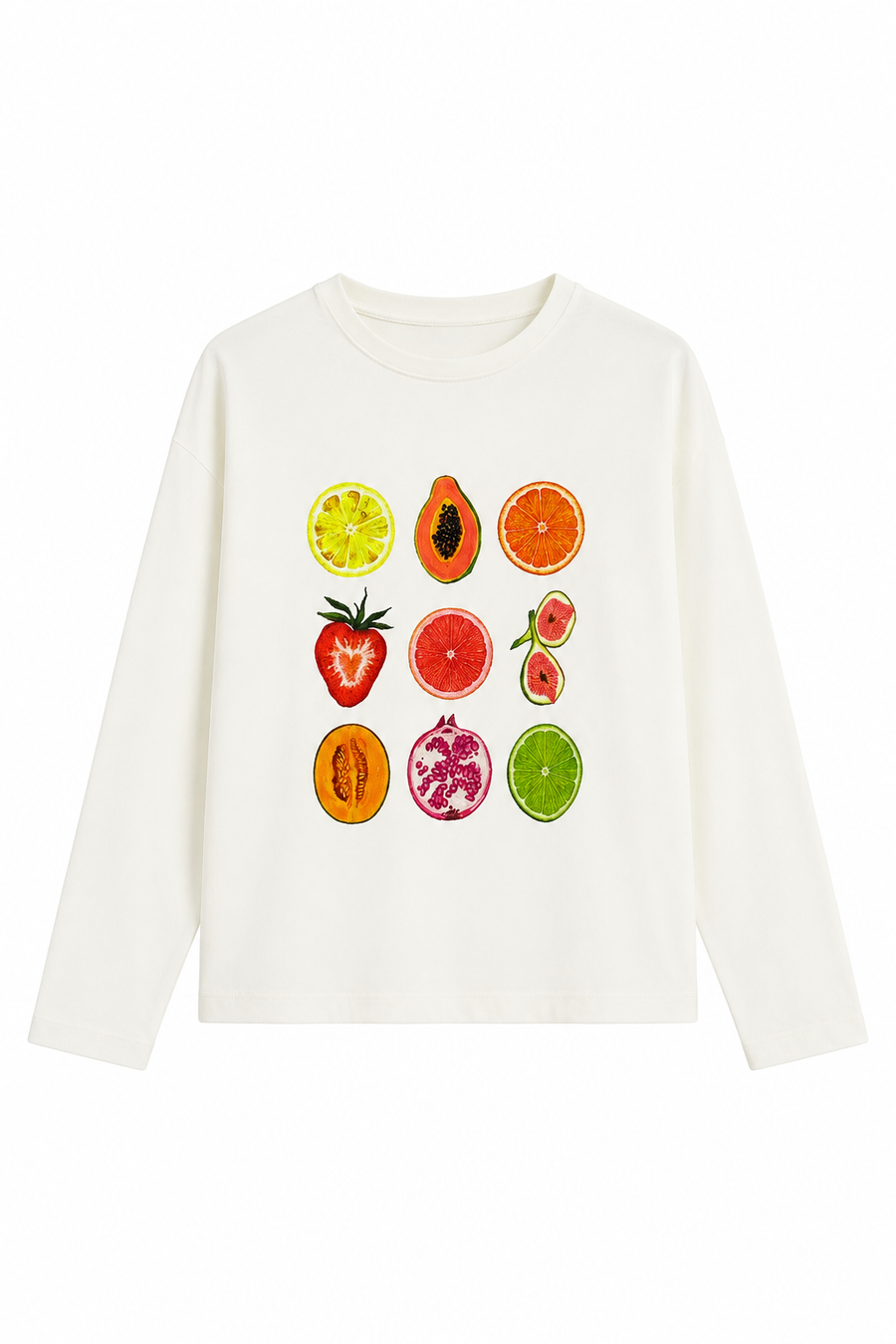 Fruit Kolajlı Baskılı Uzun Kol Tişört