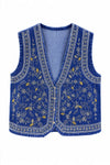 Çiçek Nakışlı Denim Yelek-RS0283