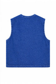 Çiçek Nakışlı Denim Yelek-RS0283