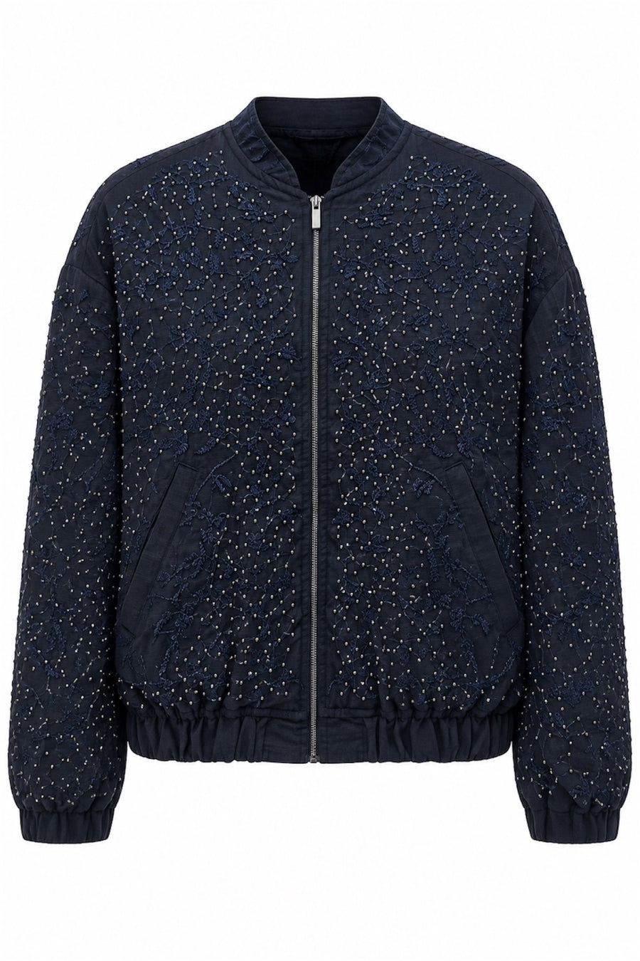 Taş ve Nakış Detaylı Lacivert Bomber Ceket-RS38186