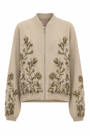 Boncuk İşlemeli Camel Bomber Ceket-R38192