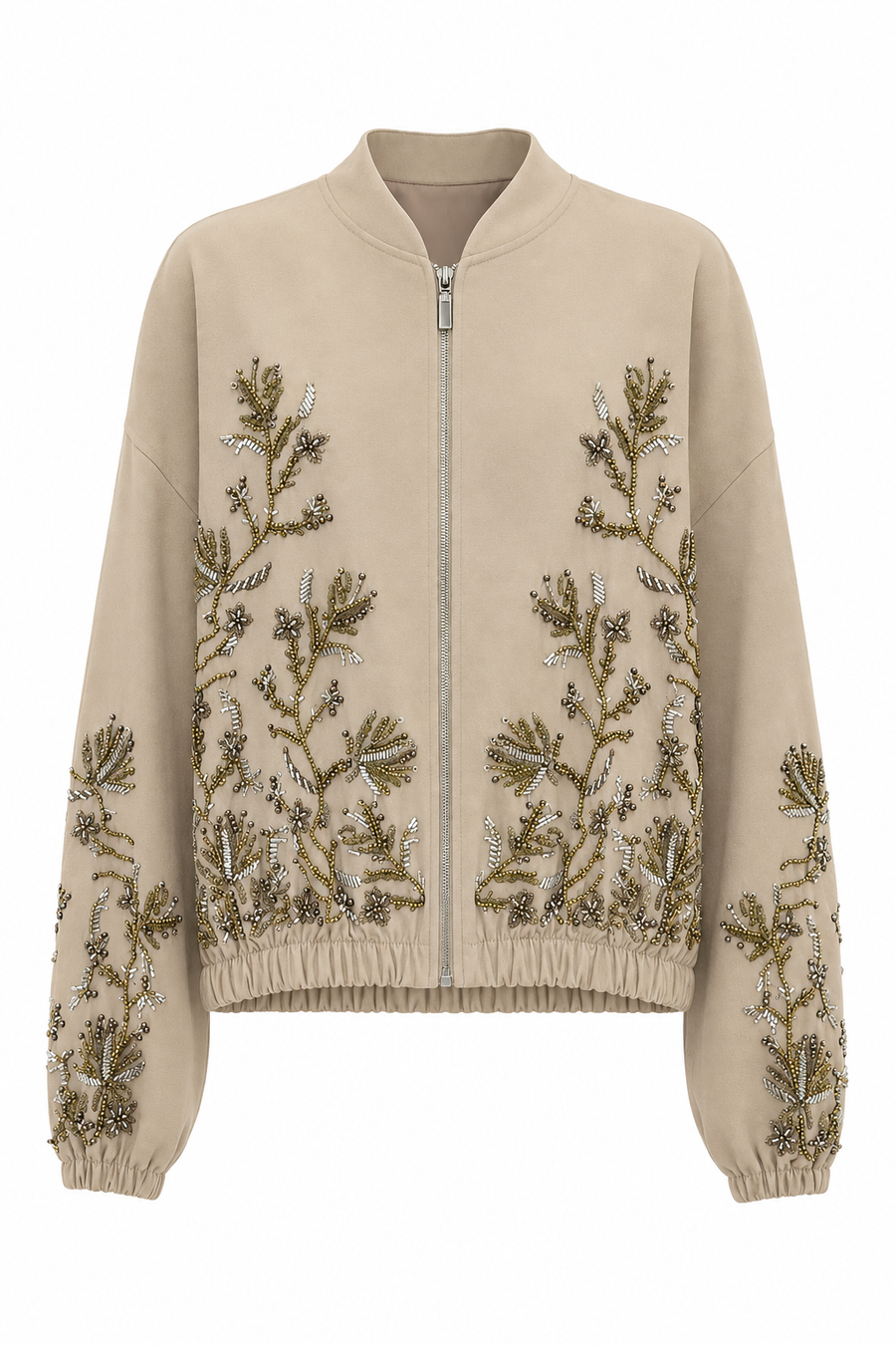 Boncuk İşlemeli Camel Bomber Ceket-R38192