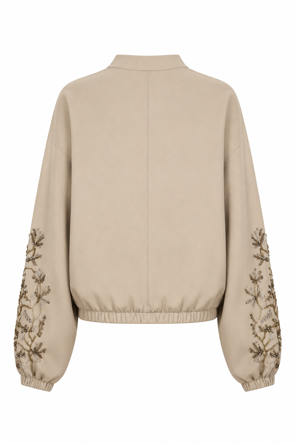 Boncuk İşlemeli Camel Bomber Ceket-R38192