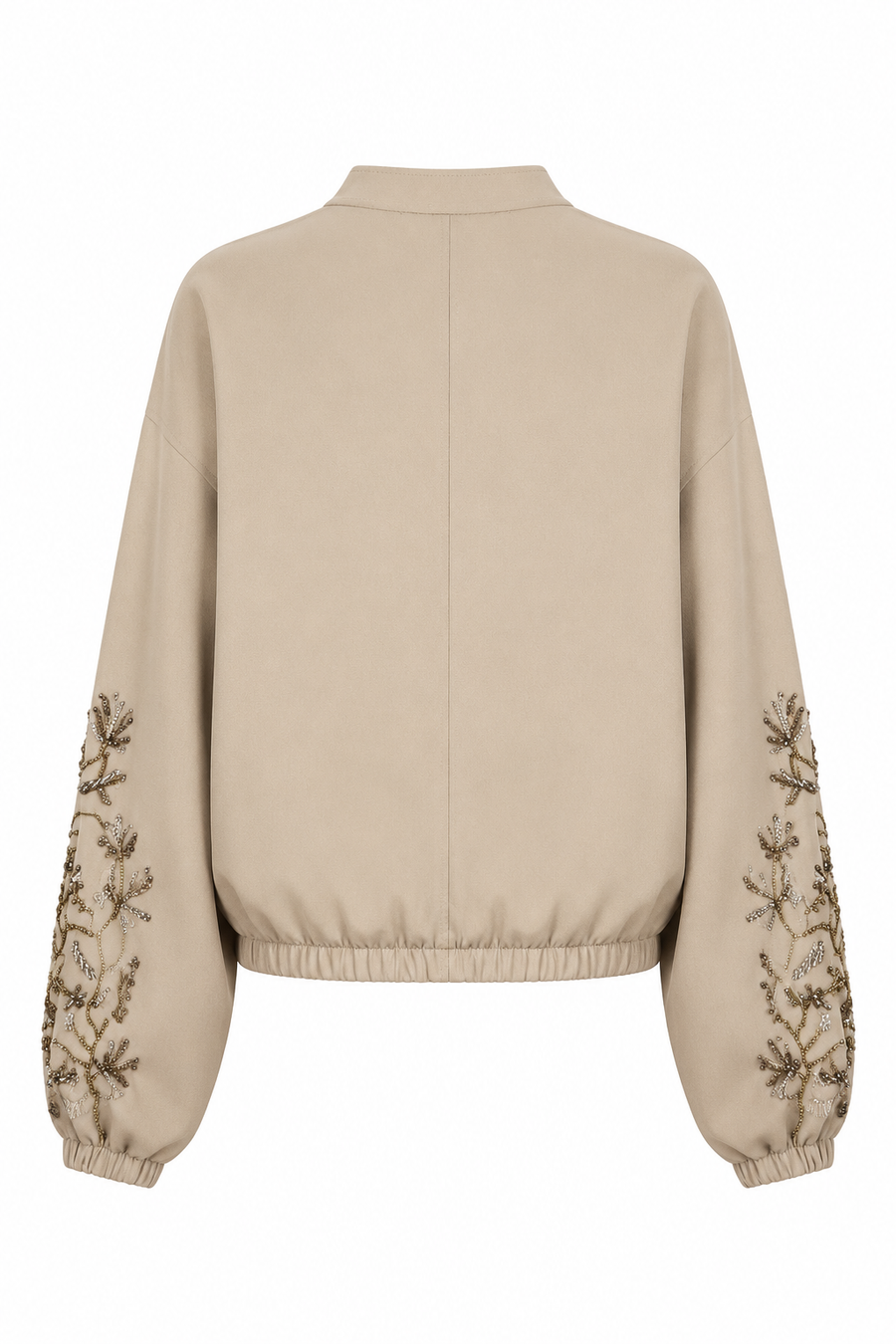 Boncuk İşlemeli Camel Bomber Ceket-R38192