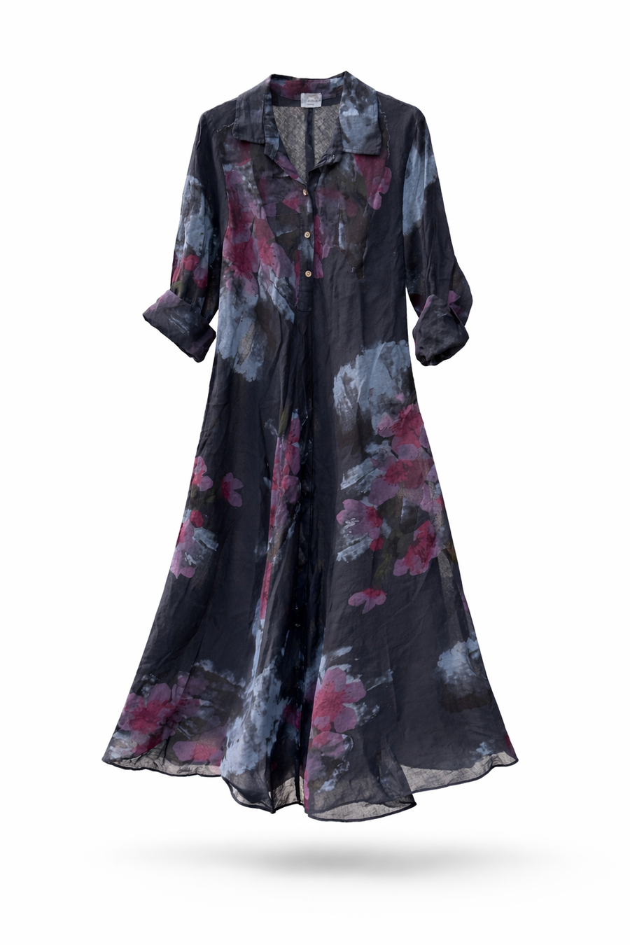 Flora Linen Lacivert Uzun Elbise