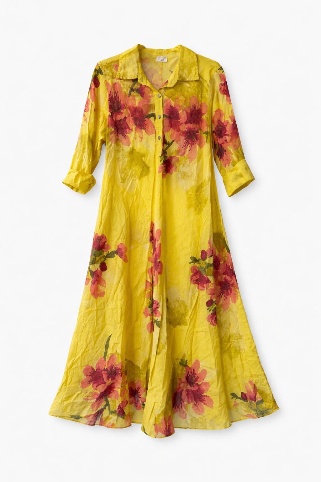 Flora Linen Sarı Uzun Elbise
