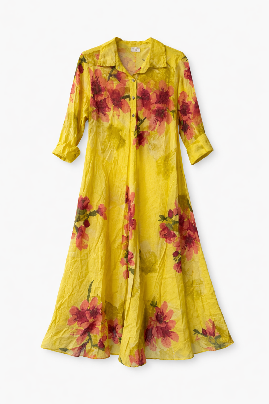 Flora Linen Sarı Uzun Elbise
