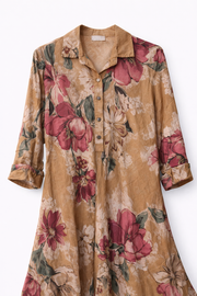 Flora Linen Camel Uzun Elbise