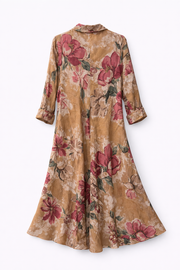Flora Linen Camel Uzun Elbise