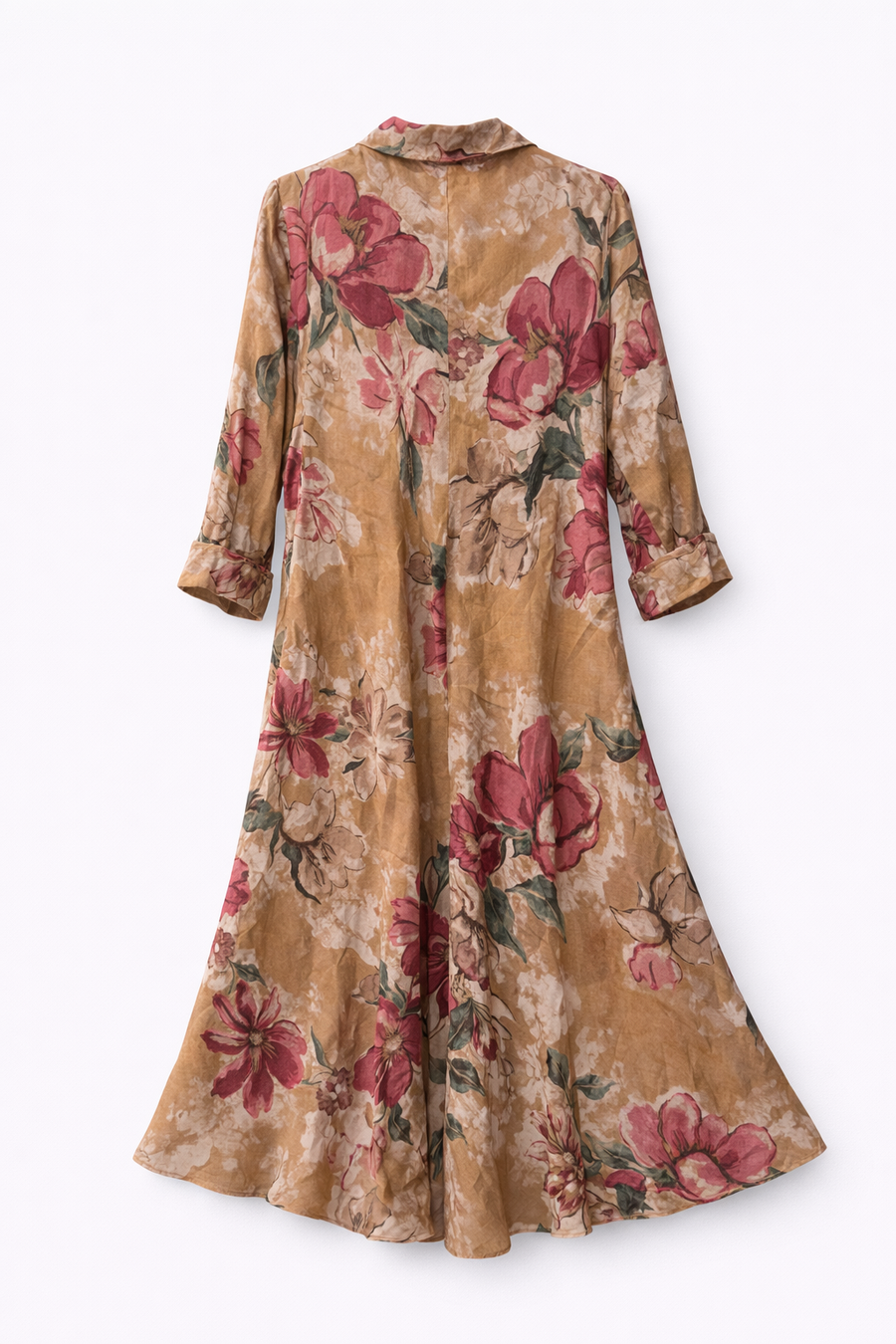 Flora Linen Camel Uzun Elbise
