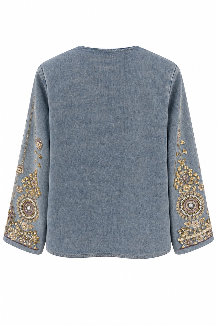 Etnik İşlemeli Taş Detaylı Denim Ceket