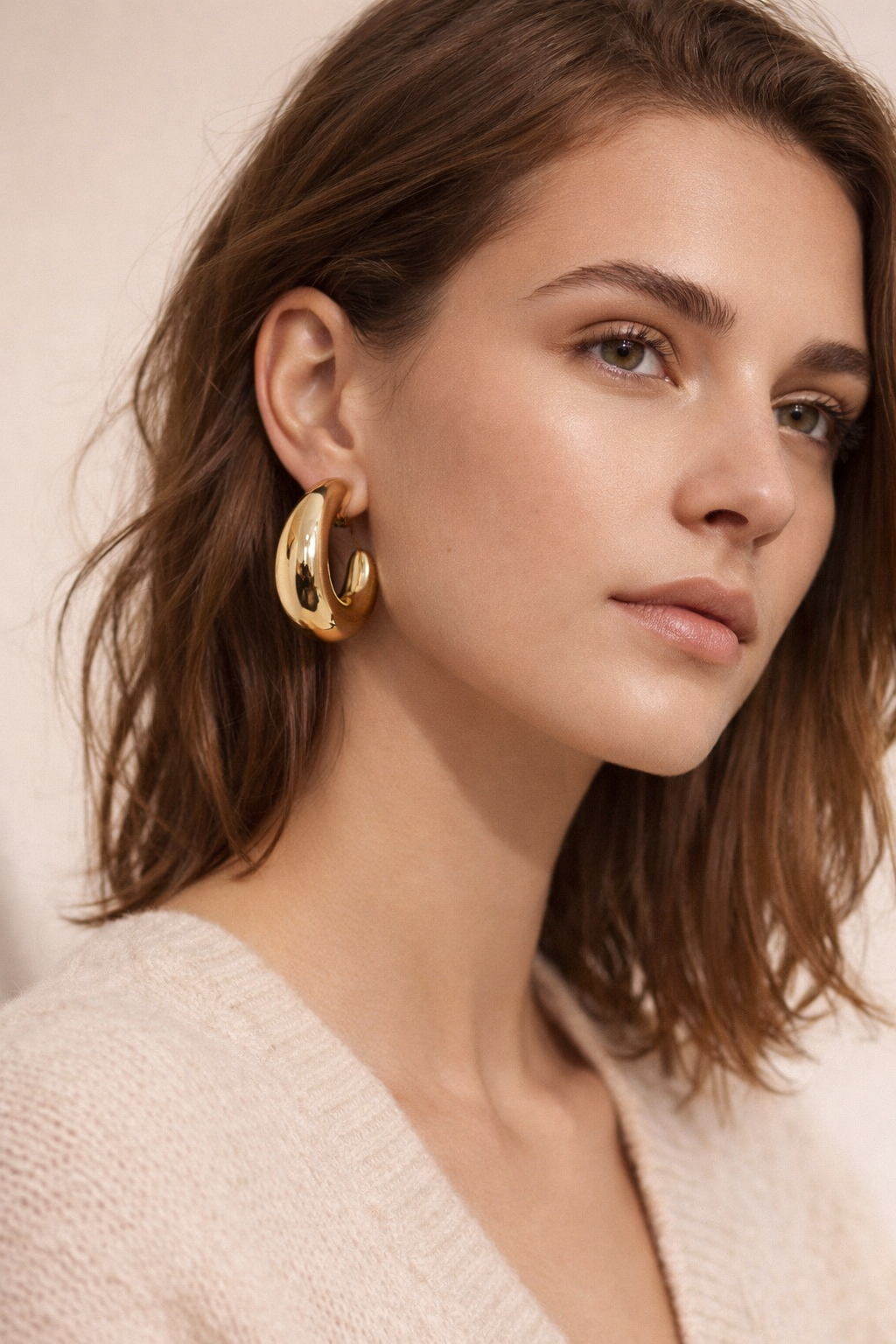 Büyük Boy Ay Model Gold Küpe-26SS1006