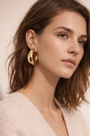 Büyük Boy Ay Model Gold Küpe-26SS1006