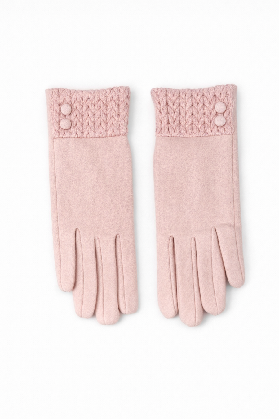 Klasik Yün Dokulu Günlük Kadın Eldiven – Pudra