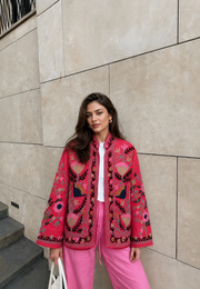 Nakış Detaylı Tasarım Ceket - Pembe