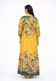 Renkli Çiçek Desenli Keten Gömlek Sarı