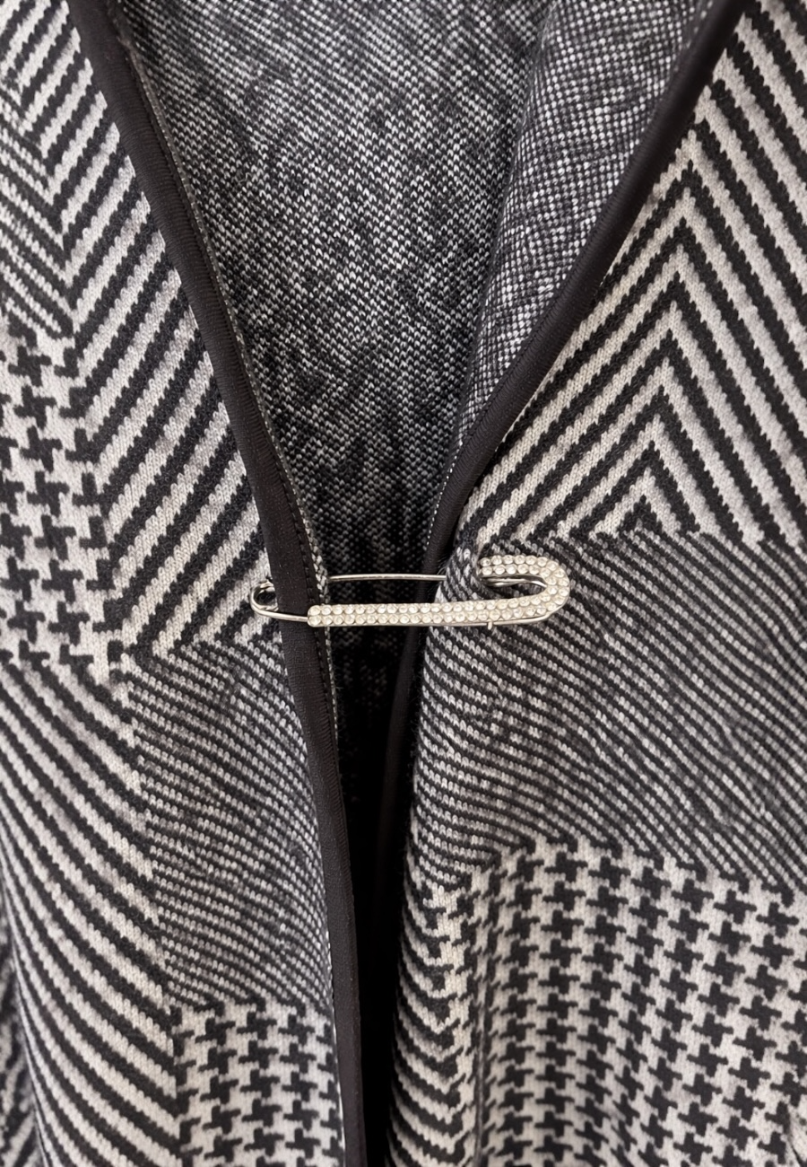 Kapşonlu Triko Panço-Gri