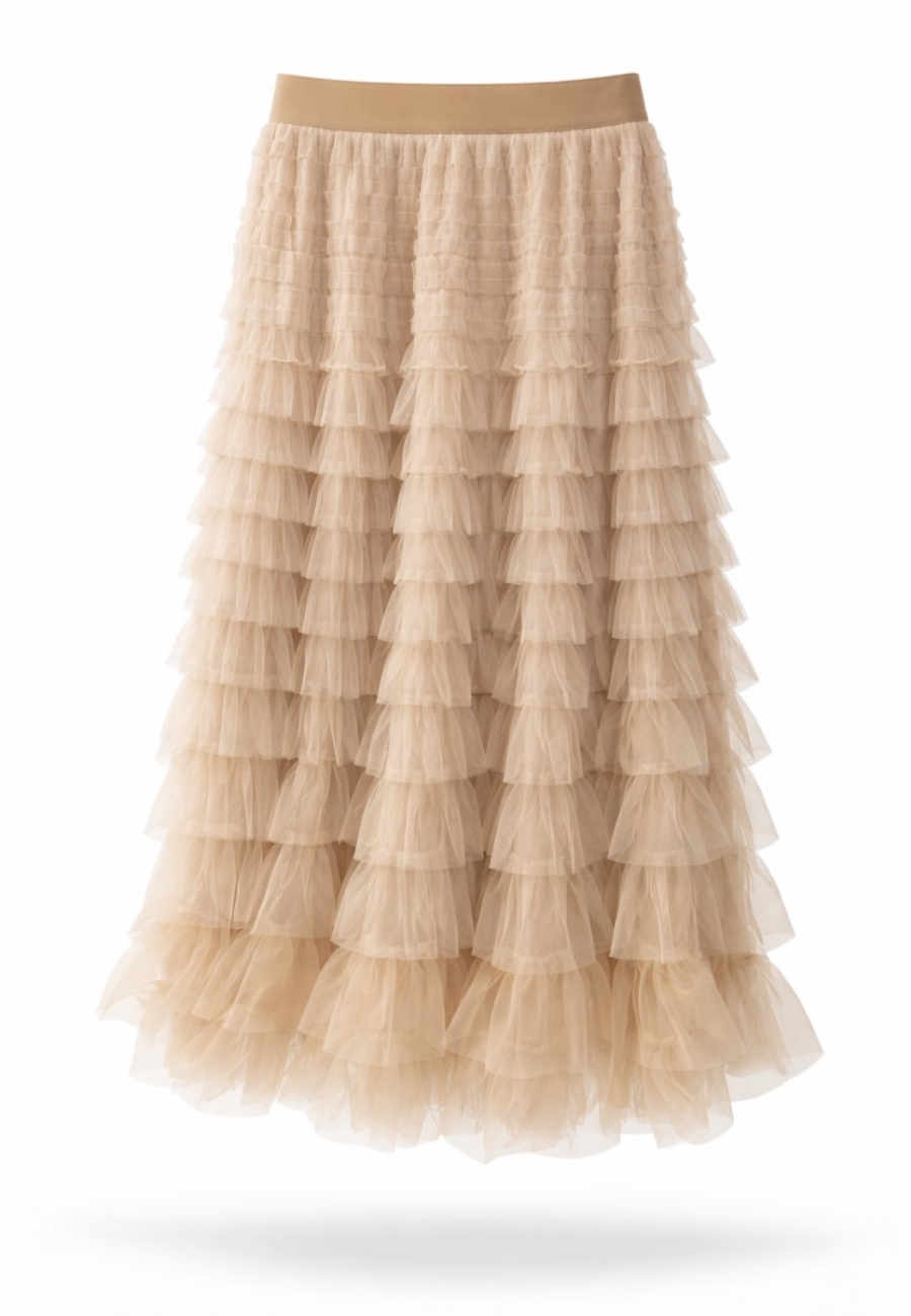 Luna Model Kat Kat Tül Etek-Krem