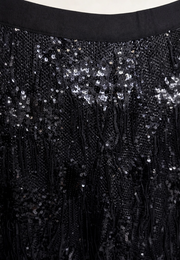 Siyah Payet Saçaklı Midi Etek