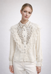 Taş Detaylı Vintage Bluz