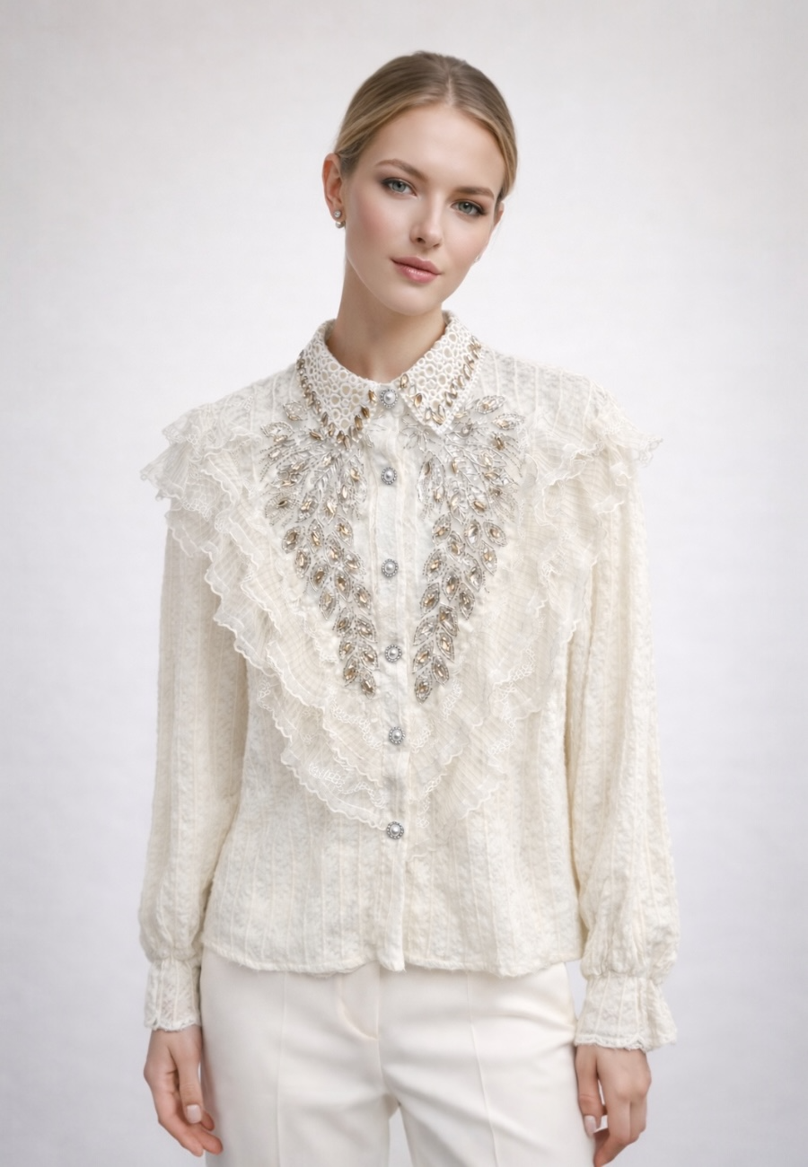 Taş Detaylı Vintage Bluz