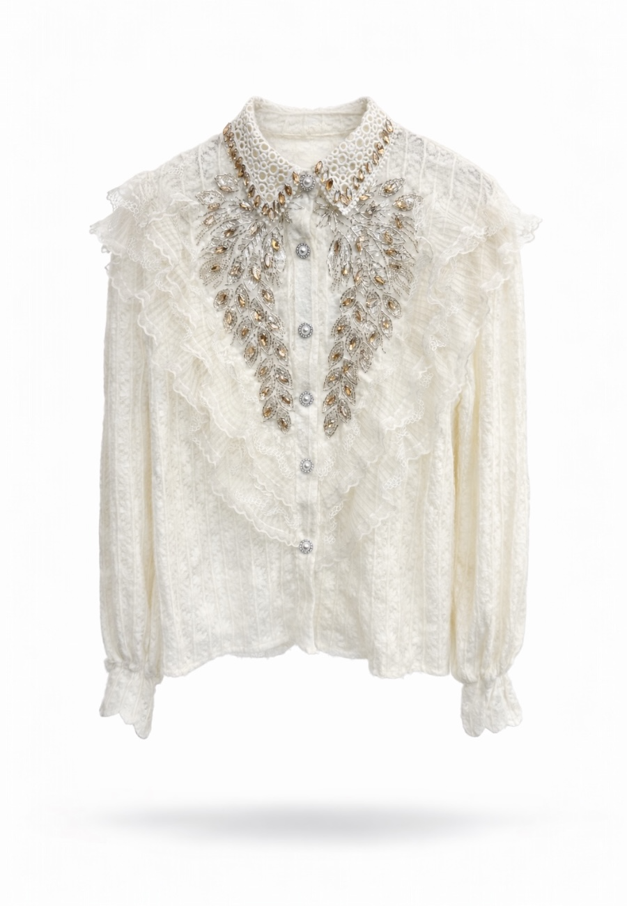 Taş Detaylı Vintage Bluz