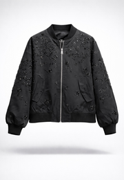Noir Bloom İşlemeli Bomber Ceket