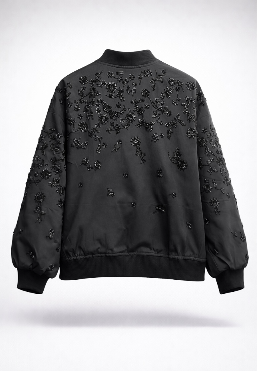 Noir Bloom İşlemeli Bomber Ceket