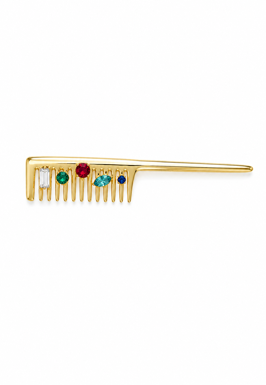 Taş Detaylı Gold Tarak Broş