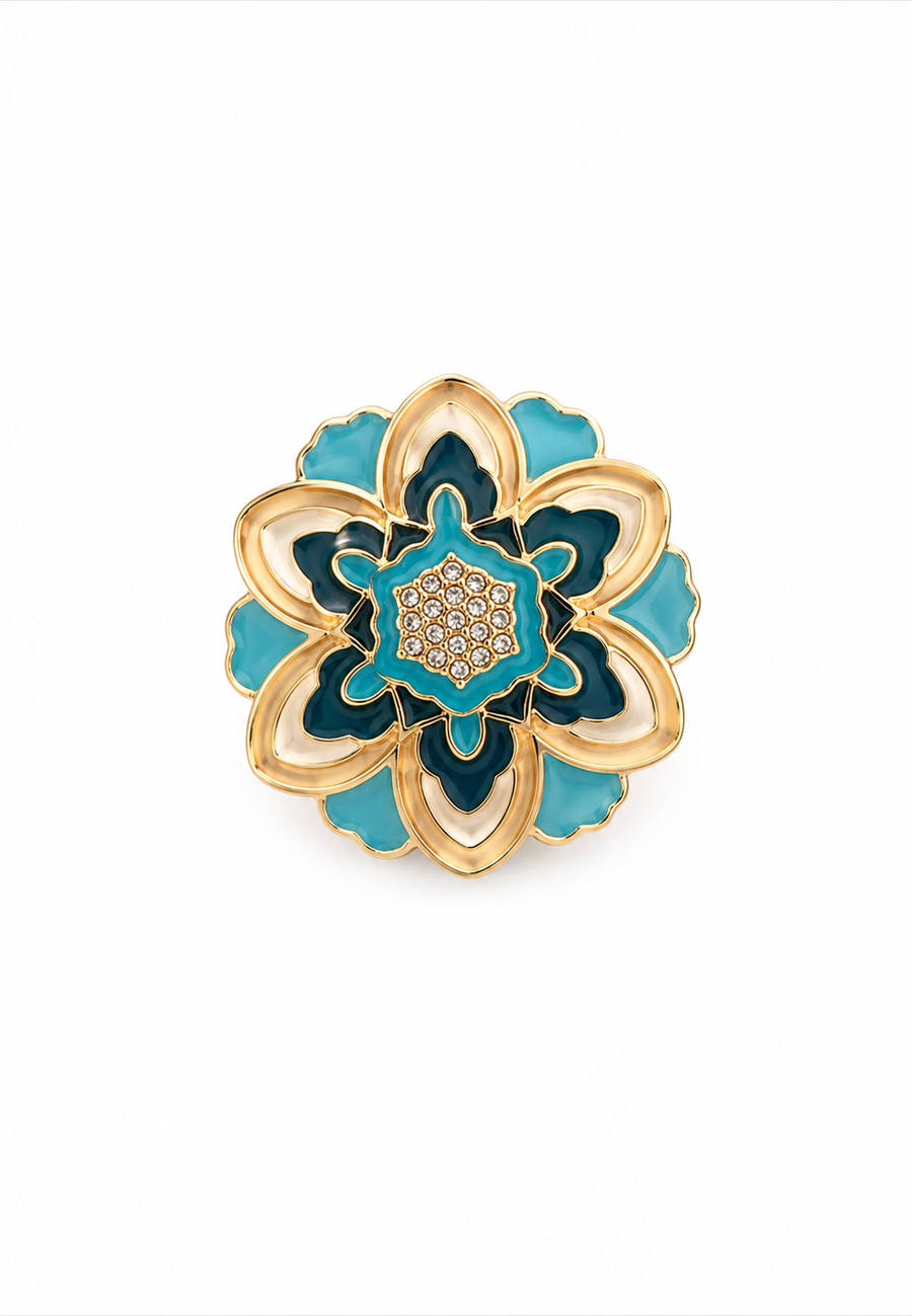 Turkuaz Mandala Çiçek Broş