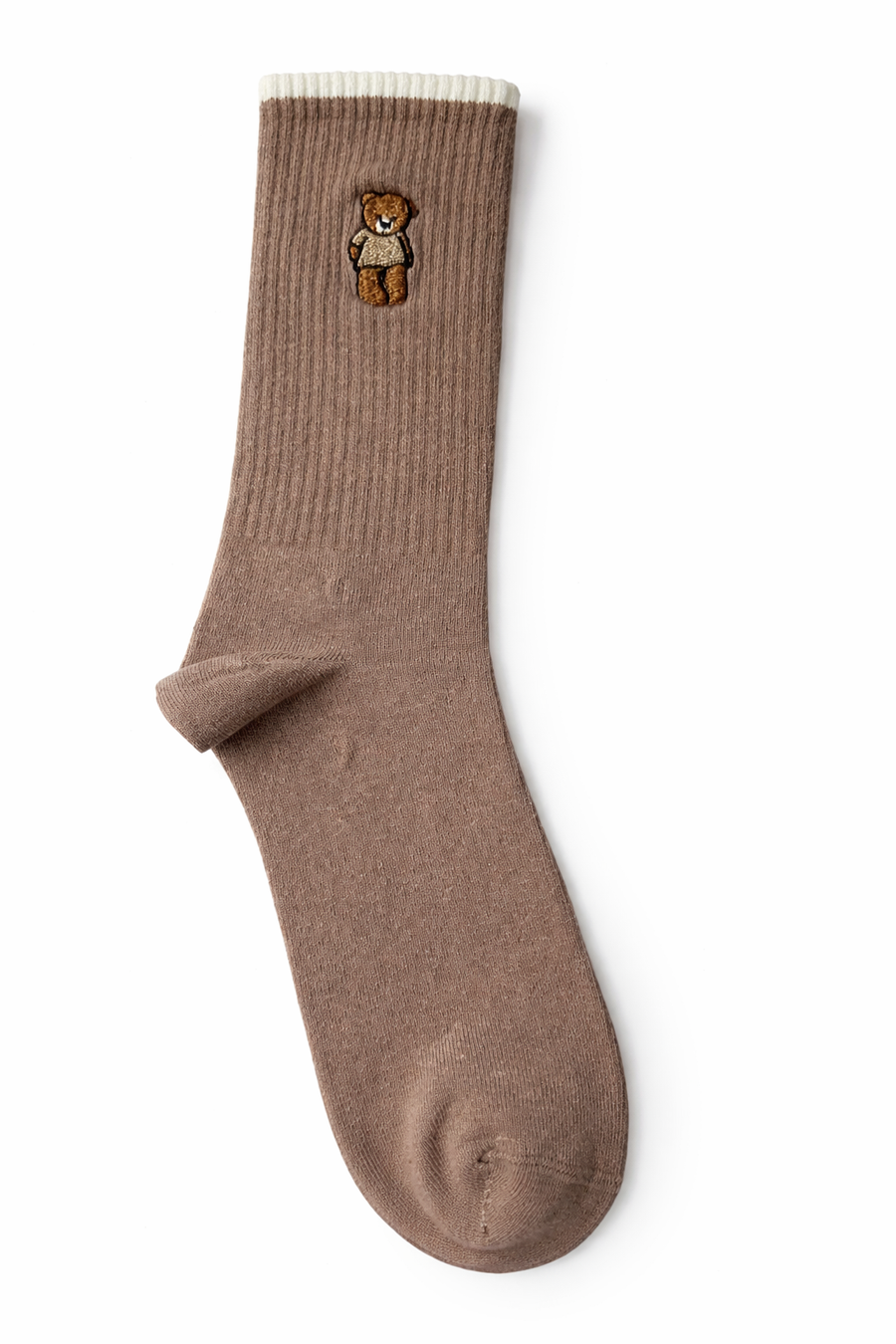 Teddy Nakışlı Pamuk Çorap-Kahverengi