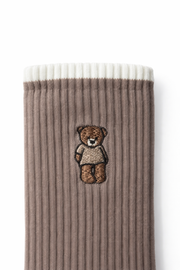 Teddy Nakışlı Pamuk Çorap-Kahverengi