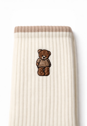 Teddy Nakışlı Pamuk Çorap-Beyaz