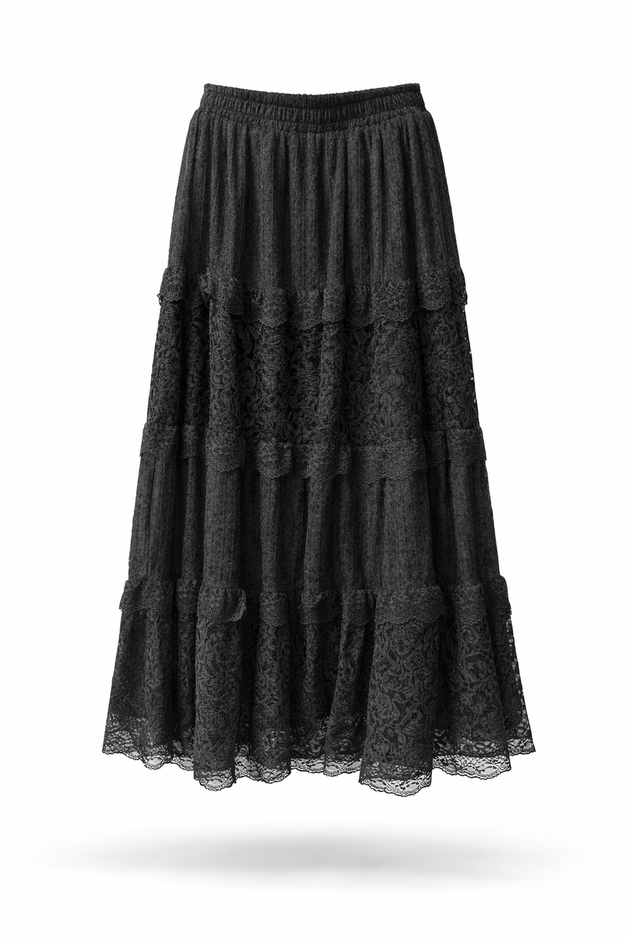 CHN-Dantel Detaylı Etek Siyah