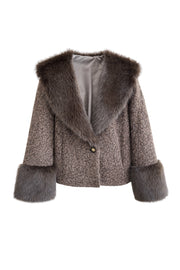 Kürk Yaka Detaylı Kısa Keçe Ceket