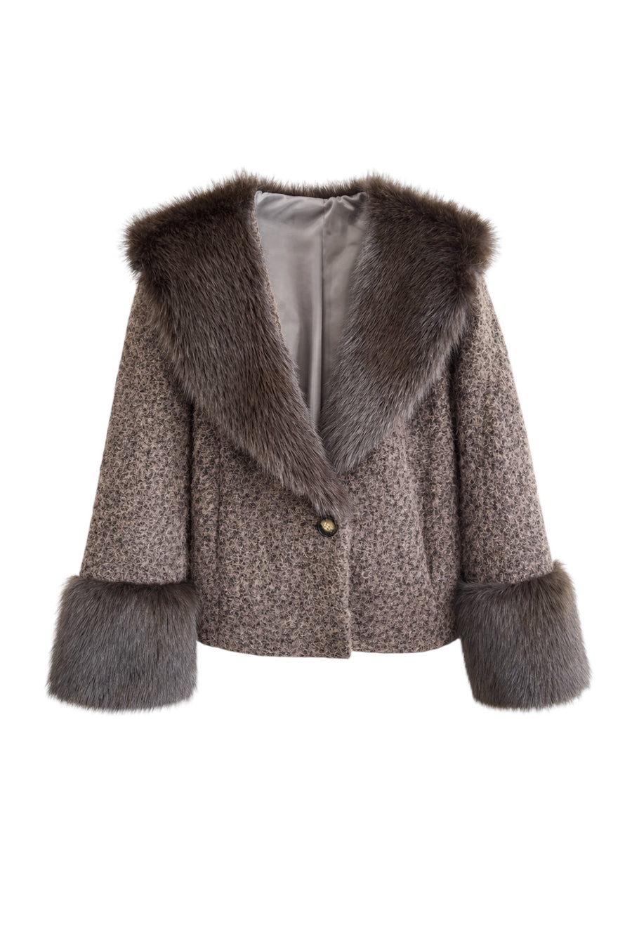 Kürk Yaka Detaylı Kısa Keçe Ceket