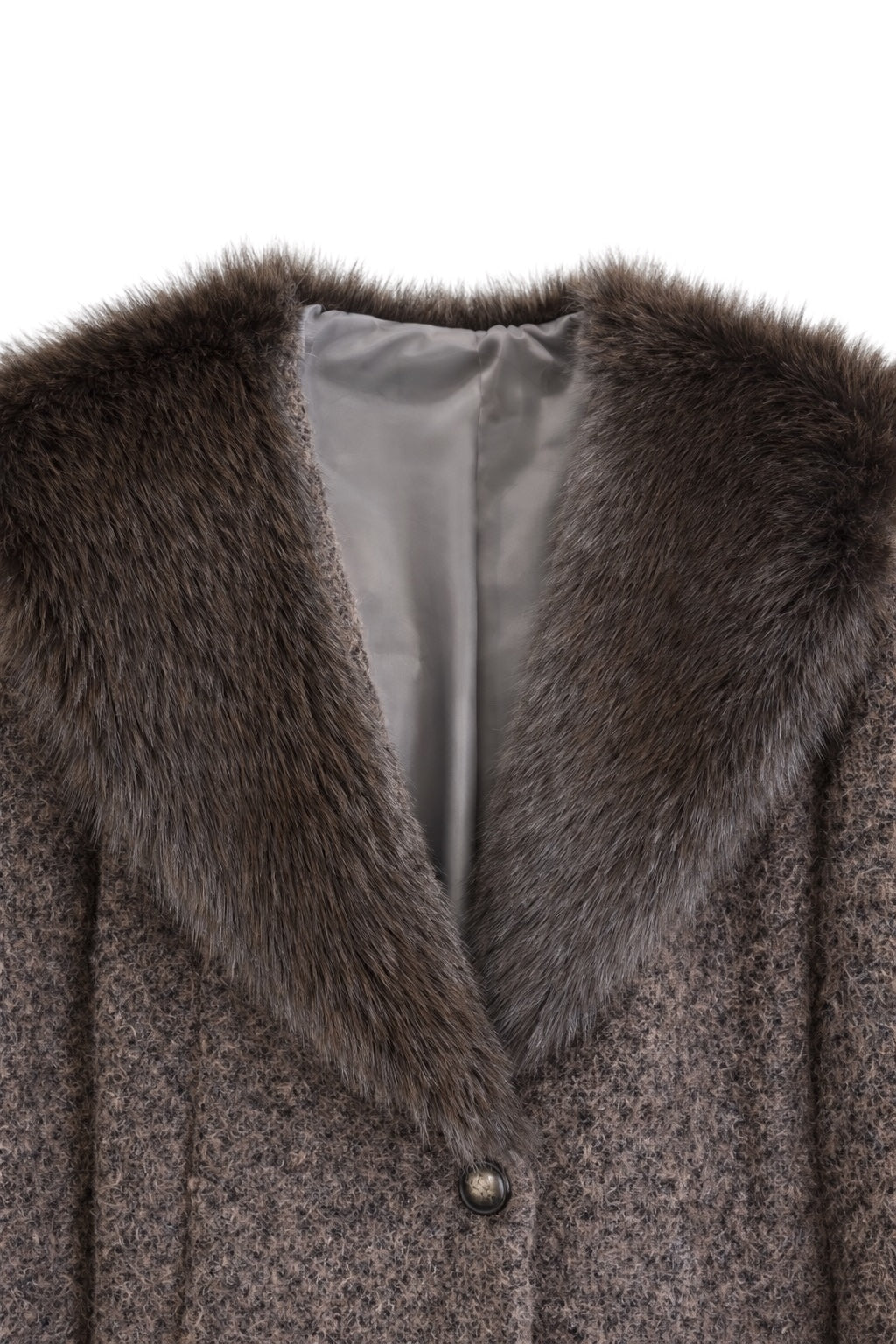 Kürk Yaka Detaylı Kısa Keçe Ceket